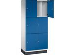 C+P Schließfachschrank Cambio, 2 Abteile, 6 Fächer, mit Sockel, B 800 x T 525 x H 1980 mm, lichtgrau/enzianblau