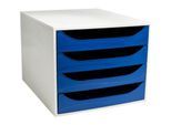 Exacompta ECOBOX Schubladenbox 4 Schübe Nachtblau, A4/A4+, offene Front, leise, Sicherheitsstopp