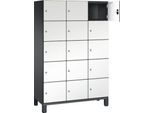 C+P Schließfachschrank Cambio, 3 Abteile, 15 Fächer, auf Füßen, B 1200 x T 525 x H 1980 mm, schwarzgrau/weiß