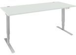 Schäfer Shop Genius Schreibtisch AERO FLEX, elektrisch höhenverstellbar, Rechteck, T-Fuß, B 1600 mm, lichtgrau/weißalu