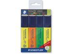 Staedtler Textmarker Textsurfer Classic, Keilspitze, Strichstärke 1-5 mm, mit Drehkappe, Recycling-Kunststoff, farbsortiertes 4er-Set