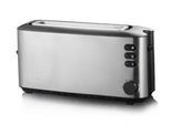 SEVERIN Langschlitz-Toaster AT 2515, 1.000 W, Brotscheibenzentrierung, Brötchen‑Röstaufsatz, Auftauen/Aufwärmen, Krümelschublade, B 380 x H 184 x T 125 mm, Silber