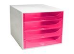 Exacompta Schubladenbox 4 Schübe Himbeerfarben, A4/A4+, offene Front, leise, Sicherheitsstopp
