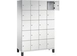 C+P Schließfachschrank Cambio, 4 Abteile, 20 Fächer, auf Füßen, B 1200 x T 525 x H 1980 mm, lichtgrau