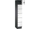 C+P Schließfachschrank Cambio, 1 Abteil, 6 Fächer, mit Sockel, B 300 x T 525 x H 1980 mm, schwarzgrau/weiß
