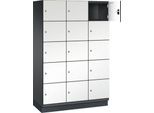 C+P Schließfachschrank Cambio, 3 Abteile, 15 Fächer, mit Sockel, B 1200 x T 525 x H 1980 mm, schwarzgrau/weiß