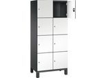 C+P Schließfachschrank Cambio, 2 Abteile, 8 Fächer, auf Füßen, B 800 x T 525 x H 1980 mm, schwarzgrau/weiß