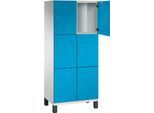 C+P Schließfachschrank Cambio, 2 Abteile, 6 Fächer, auf Füßen, B 800 x T 525 x H 1980 mm, lichtgrau/lichtblau