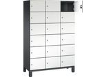C+P Schließfachschrank Cambio, 3 Abteile, 18 Fächer, auf Füßen, B 1200 x T 525 x H 1980 mm, schwarzgrau/weiß