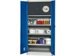 Schäfer Shop Select Gefahrstoffschrank, B 950 x T 500 x H 1935 mm, 3 Wannen, Sicherheitsfach Typ 30, lichtgrau/enzianblau