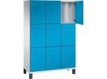 C+P Schließfachschrank Cambio, 3 Abteile, 9 Fächer, auf Füßen, B 1200 x T 525 x H 1980 mm, lichtgrau/lichtblau