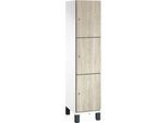 C+P Schließfachschrank Cambio, 1 Abteil, 3 Fächer, auf Füßen, B 400 x T 525 x H 1980 mm, verkehrsweiß/Sen Esche-Dekor