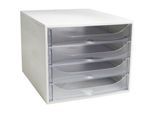 Exacompta ECOBOX Schubladenbox 4 Schübe Kristall, A4/A4+, offene Front, leise, Sicherheitsstopp