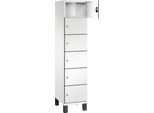 C+P Schließfachschrank Cambio, 1 Abteil, 6 Fächer, auf Füßen, B 400 x T 525 x H 1980 mm, verkehrsweiß/weiß