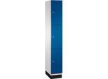 C+P Schließfachschrank Cambio, 1 Abteil, 3 Fächer, mit Sockel, B 300 x T 525 x H 1980 mm, lichtgrau/enzianblau