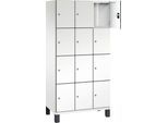 C+P Schließfachschrank Cambio, 3 Abteile, 12 Fächer, auf Füßen, B 900 x T 525 x H 1980 mm, verkehrsweiß/weiß