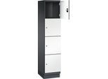 C+P Schließfachschrank Cambio, 1 Abteil, 4 Fächer, mit Sockel, B 400 x T 525 x H 1980 mm, schwarzgrau/weiß