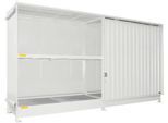 Regalcontainer Bauer Typ CEN 59-2 IBC, 2 Fachebenen, Schiebetor, 2000 l, B 6255 x T 1550 x H 3450 mm, grauweiß RAL 9002
