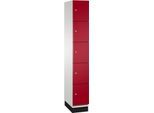 C+P Schließfachschrank Cambio, 1 Abteil, 5 Fächer, mit Sockel, B 300 x T 525 x H 1980 mm, lichtgrau/rubinrot