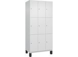 C+P Schließfachschrank Cambio, 3 Abteile, 9 Fächer, auf Füßen, B 900 x T 525 x H 1980 mm, verkehrsweiß