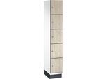 C+P Schließfachschrank Cambio, 1 Abteil, 5 Fächer, mit Sockel, B 300 x T 525 x H 1980 mm, verkehrsweiß/Sen Esche-Dekor