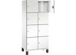 C+P Schließfachschrank Cambio, 2 Abteile, 8 Fächer, auf Füßen, B 800 x T 525 x H 1980 mm, verkehrsweiß/weiß