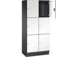 C+P Schließfachschrank Cambio, 2 Abteile, 6 Fächer, mit Sockel, B 800 x T 525 x H 1980 mm, schwarzgrau/weiß