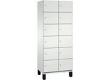 C+P Schließfachschrank Cambio, 2 Abteile, 12 Fächer, auf Füßen, B 800 x T 525 x H 1980 mm, lichtgrau