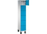 C+P Schließfachschrank Cambio, 1 Abteil, 6 Fächer, auf Füßen, B 300 x T 525 x H 1980 mm, lichtgrau/lichtblau