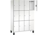 C+P Schließfachschrank Cambio, 4 Abteile, 12 Fächer, auf Füßen, B 1200 x T 525 x H 1980 mm, verkehrsweiß/weiß