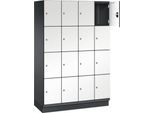 C+P Schließfachschrank Cambio, 4 Abteile, 16 Fächer, mit Sockel, B 1200 x T 525 x H 1980 mm, schwarzgrau/weiß