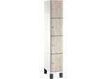 C+P Schließfachschrank Cambio, 1 Abteil, 4 Fächer, auf Füßen, B 300 x T 525 x H 1980 mm, verkehrsweiß/Sen Esche-Dekor
