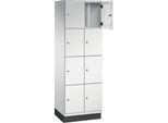 C+P Schließfachschrank Cambio, 2 Abteile, 8 Fächer, mit Sockel, B 600 x T 525 x H 1980 mm, lichtgrau