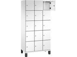 C+P Schließfachschrank Cambio, 3 Abteile, 15 Fächer, auf Füßen, B 900 x T 525 x H 1980 mm, verkehrsweiß