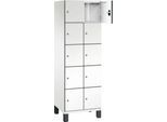 C+P Schließfachschrank Cambio, 2 Abteile, 10 Fächer, auf Füßen, B 600 x T 525 x H 1980 mm, verkehrsweiß/weiß
