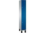 C+P Doppelstöckiger Spind Cambio, 1 Abteil, 2 Fächer, auf Füßen, B 300 x T 525 x H 1980 mm, weißaluminium/enzianblau