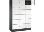 C+P Schließfachschrank Cambio, 3 Abteile, 18 Fächer, mit Sockel, B 1200 x T 525 x H 1980 mm, schwarzgrau/weiß