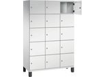 C+P Schließfachschrank Cambio, 3 Abteile, 15 Fächer, auf Füßen, B 1200 x T 525 x H 1980 mm, lichtgrau