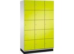 C+P Schließfachschrank Cambio, 3 Abteile, 15 Fächer, mit Sockel, B 1200 x T 525 x H 1980 mm, lichtgrau/clowngrün