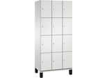 C+P Schließfachschrank Cambio, 3 Abteile, 12 Fächer, auf Füßen, B 900 x T 525 x H 1980 mm, lichtgrau