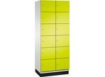 C+P Schließfachschrank Cambio, 2 Abteile, 12 Fächer, mit Sockel, B 800 x T 525 x H 1980 mm, lichtgrau/clowngrün