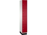 C+P Schließfachschrank Cambio, 1 Abteil, 4 Fächer, mit Sockel, B 300 x T 525 x H 1980 mm, lichtgrau/rubinrot