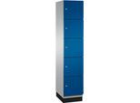 C+P Schließfachschrank Cambio, 1 Abteil, 5 Fächer, mit Sockel, B 400 x T 525 x H 1980 mm, weißaluminium/enzianblau