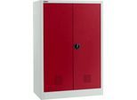 Schäfer Shop Select Umweltschrank, B 950 x T 500 x H 1585 mm, 3 Wannen à 18 Liter, lichtgrau/rubinrot