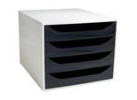 Exacompta ECOBOX Schubladenbox 4 Schübe Himbeerfarben, A4/A4+, offene Front, leise, Sicherheitsstopp