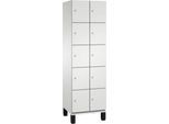 C+P Schließfachschrank Cambio, 2 Abteile, 10 Fächer, auf Füßen, B 600 x T 525 x H 1980 mm, lichtgrau