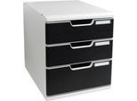 Exacompta MODULO A4 Schubladenbox Schwarz, 3 Schubladen geschlossen A4/A4+, staubgeschützt, leise, Sicherheitsstopp