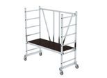 Munk Klappgerüst 4-fach Sprossen, Arbeitshöhe 300 mm, 150 kg, mobil, platzsparend, Rechteckrohr-Holme, Ø 125 mm Rollen, türengängig ohne Teleskopausleger