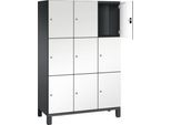 C+P Schließfachschrank Cambio, 3 Abteile, 9 Fächer, auf Füßen, B 1200 x T 525 x H 1980 mm, schwarzgrau/weiß