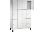 C+P Schließfachschrank Cambio, 4 Abteile, 12 Fächer, auf Füßen, B 1200 x T 525 x H 1980 mm, lichtgrau